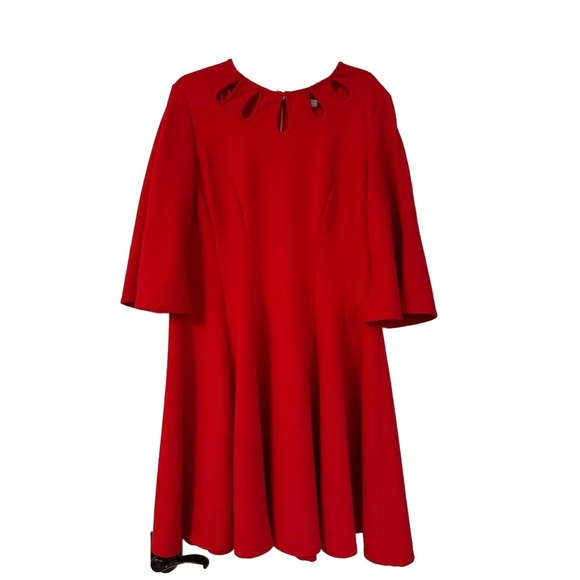 Danny And Nicole Womens Size 18W Red Ribbed Cutout Flared Sleeve Dress - Picture 2 of 6